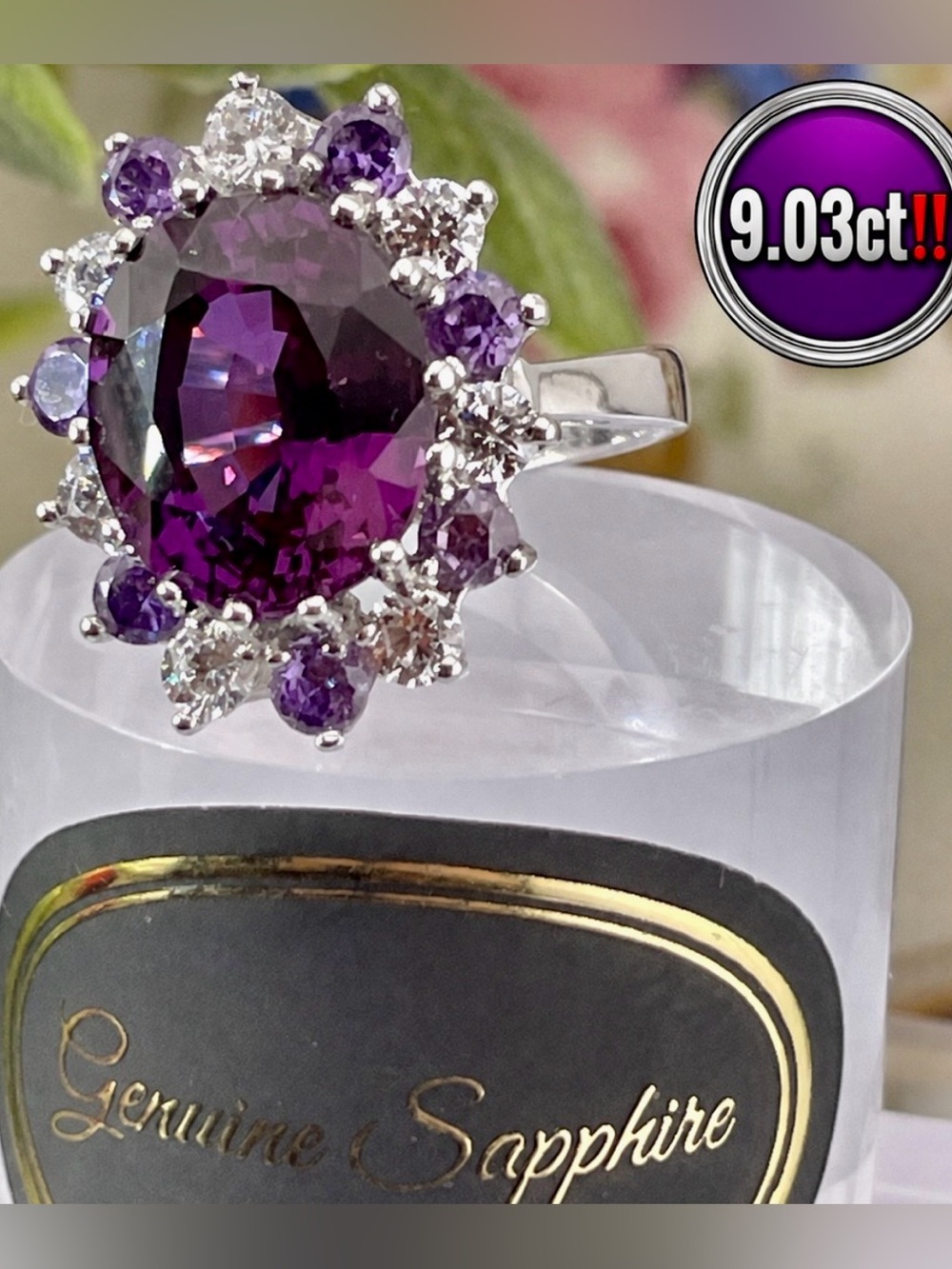 Pleocroic Purple Sapphire & white sapphire ring 14k 925 size 6 , carats at 9.03